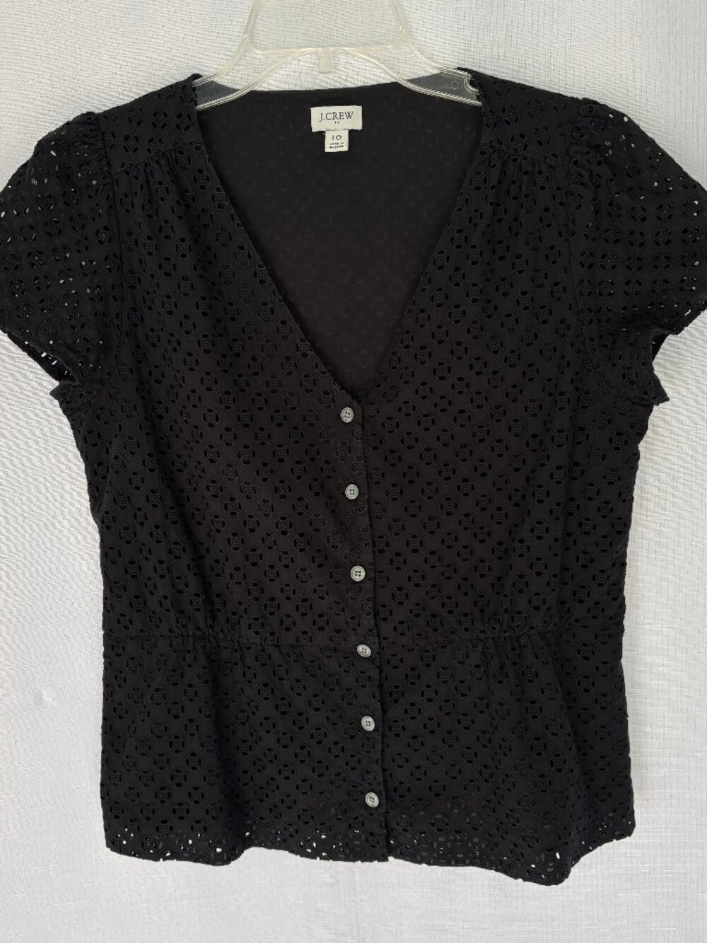 J CREW Cotton Eyelet Button Front Peplum Top